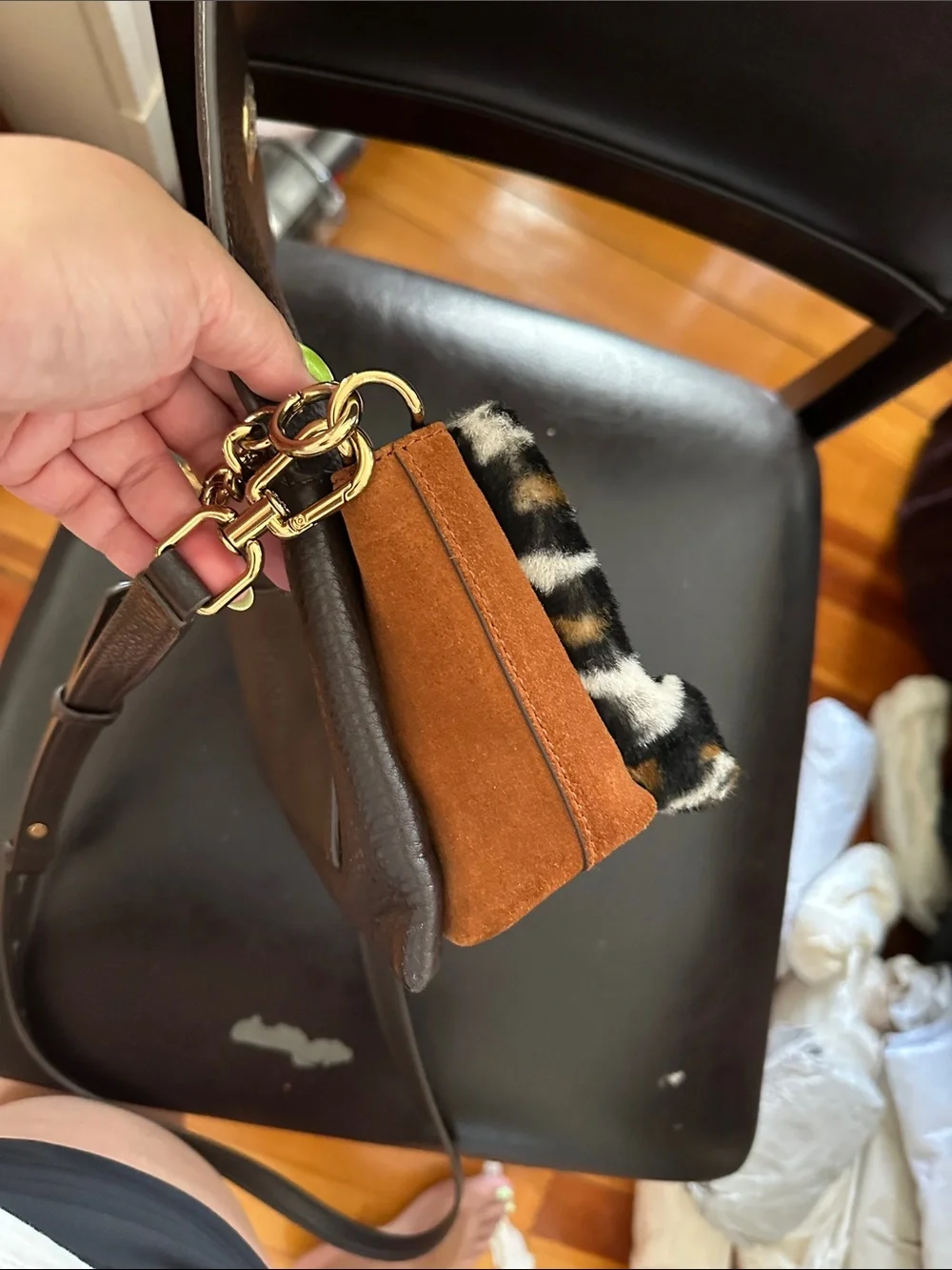Tory Burch Brown Leather Crossbody with Leopard Print